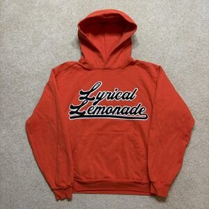 Lyrical Lemonade Hoodie Sweatshirt Mens‎ Medium Orange Script Fleece Pullover